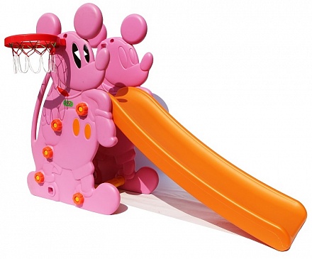 Горка – Мышка, с баскетбольным кольцом, розовая 